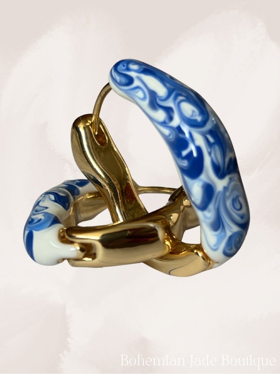 Francesca's Collections Jewelry - Francesca’s Collections Blue Marble Resin Gold Tone Huggie Hoop Earrings NWT